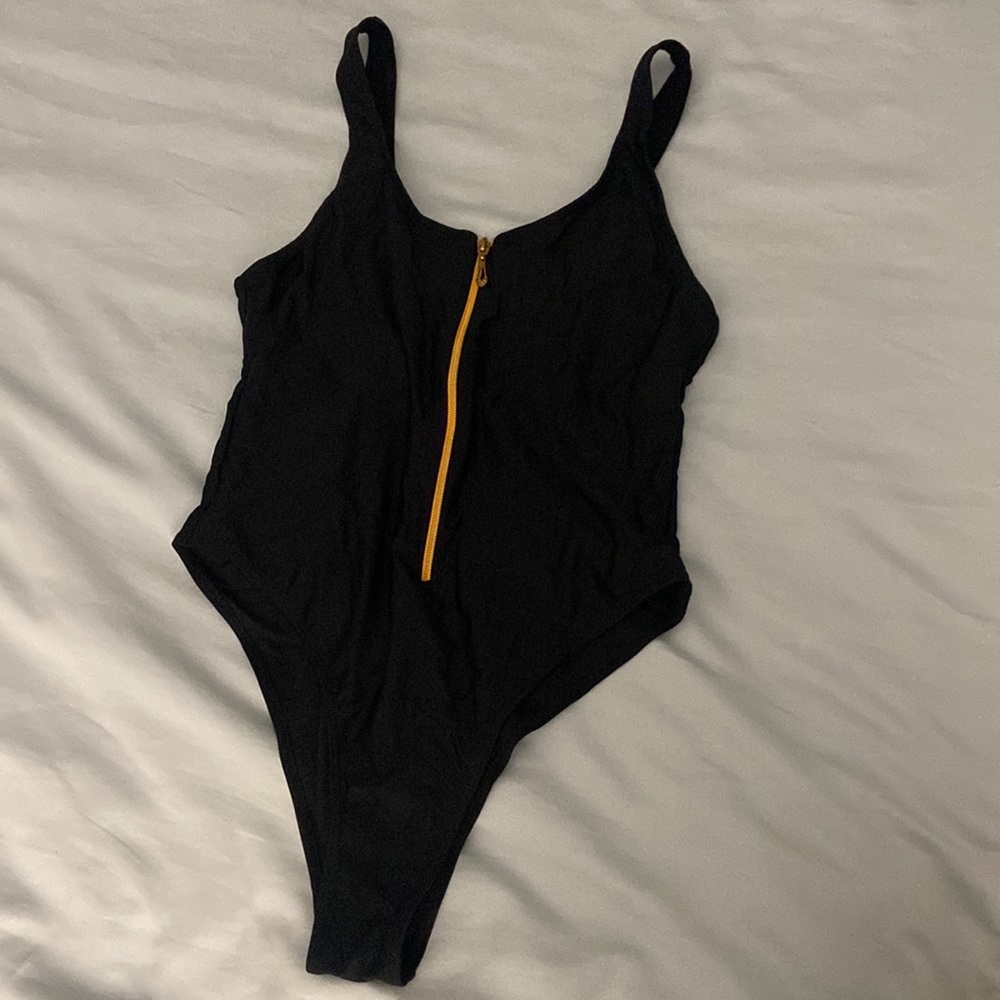 Black and Gold Zip Up One Piece
